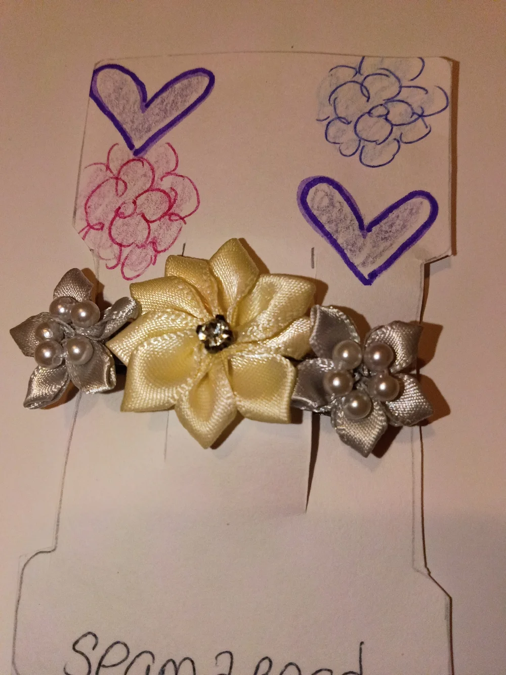 Ivory and Silver Satin Flower Hair Clip - Women Accessories